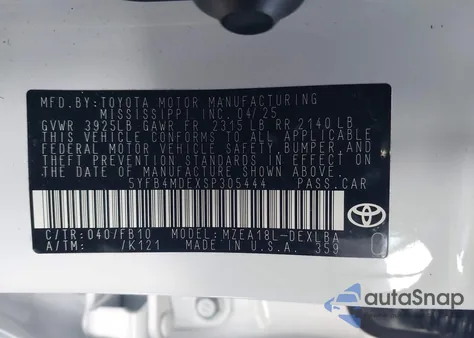 2025 Toyota Corolla Le from USA, damaged, VIN 5YFB4MDEXSP305444